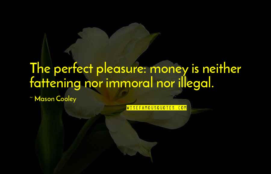 Immoral Illegal Or Fattening Quotes By Mason Cooley: The perfect pleasure: money is neither fattening nor