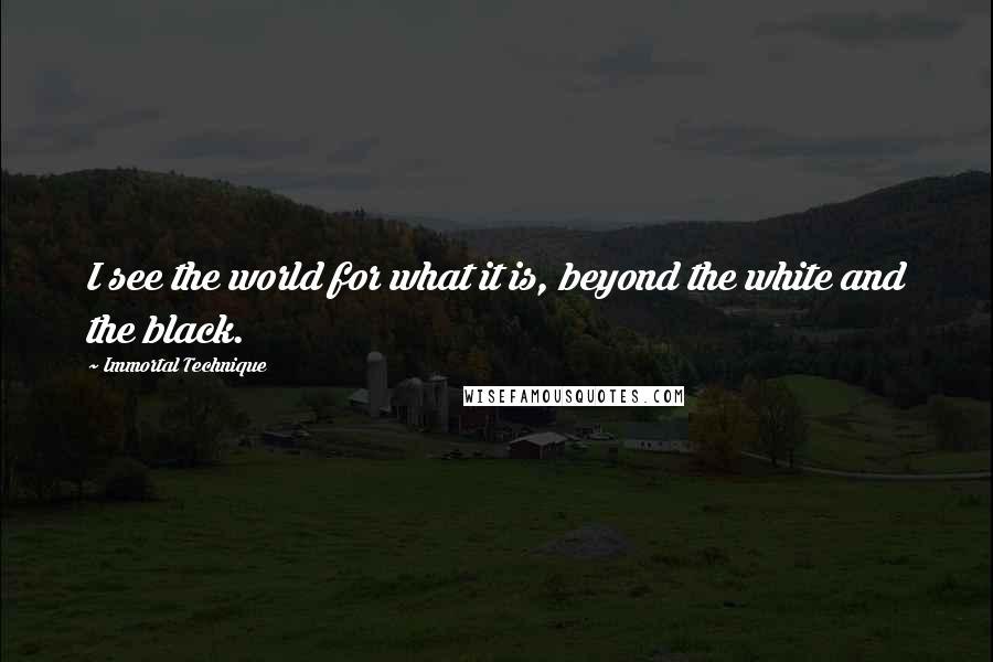 Immortal Technique quotes: I see the world for what it is, beyond the white and the black.