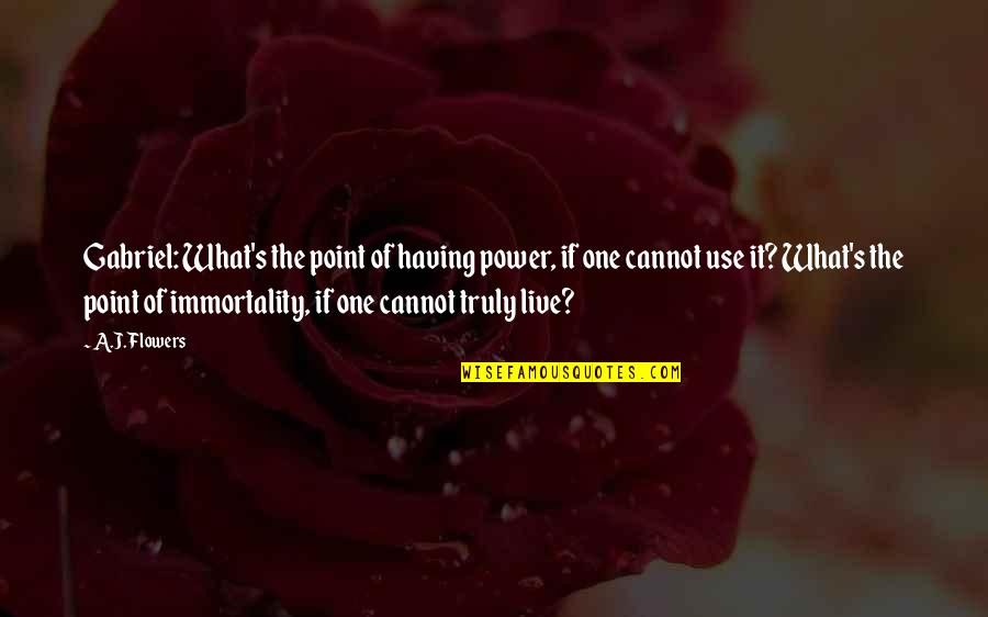 Immortality's Quotes By A.J. Flowers: Gabriel: What's the point of having power, if Immortality's Quotes By A.J. Flowers: Gabriel: What's the point of having power, if