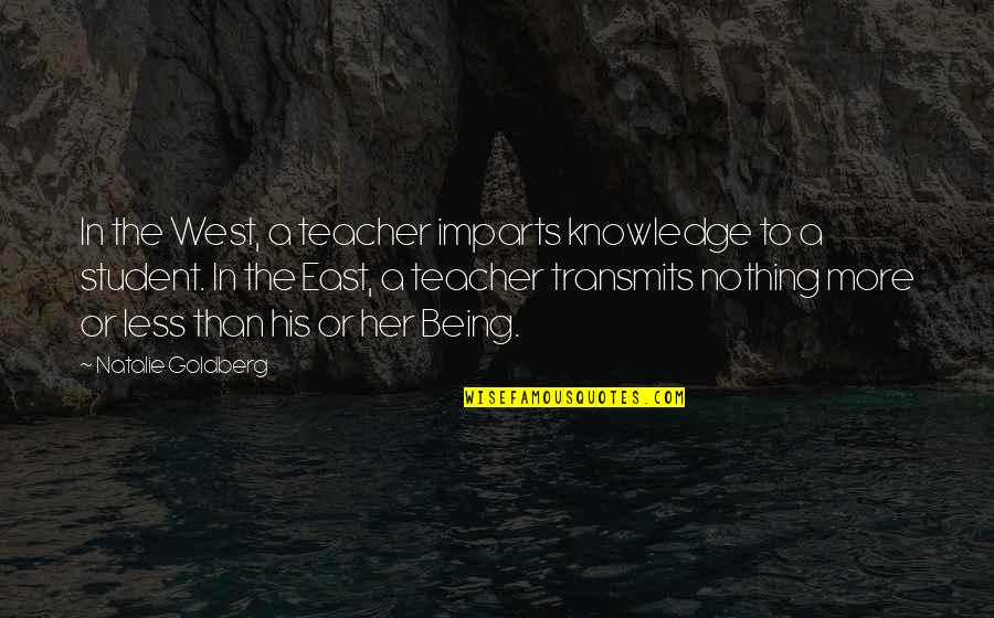 Imparts Quotes By Natalie Goldberg: In the West, a teacher imparts knowledge to