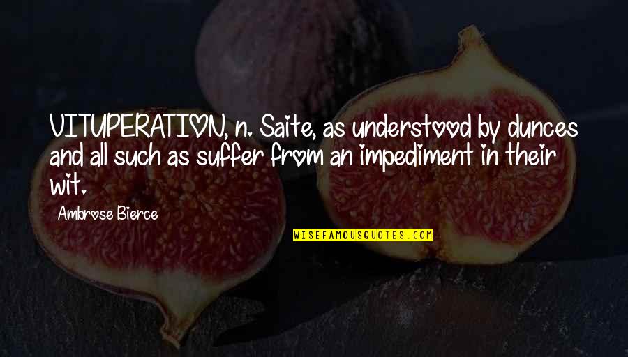 Impediment Quotes By Ambrose Bierce: VITUPERATION, n. Saite, as understood by dunces and