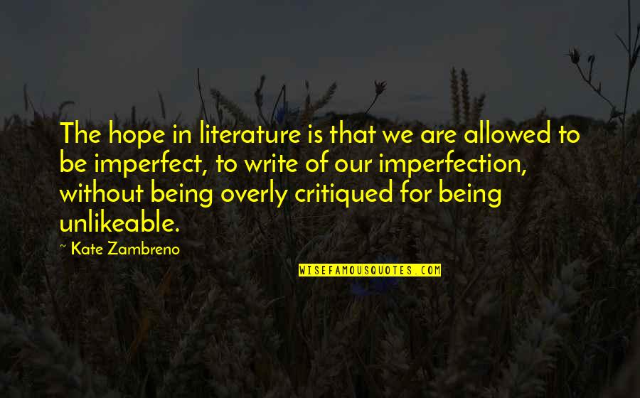 Imperfection And You Quotes By Kate Zambreno: The hope in literature is that we are