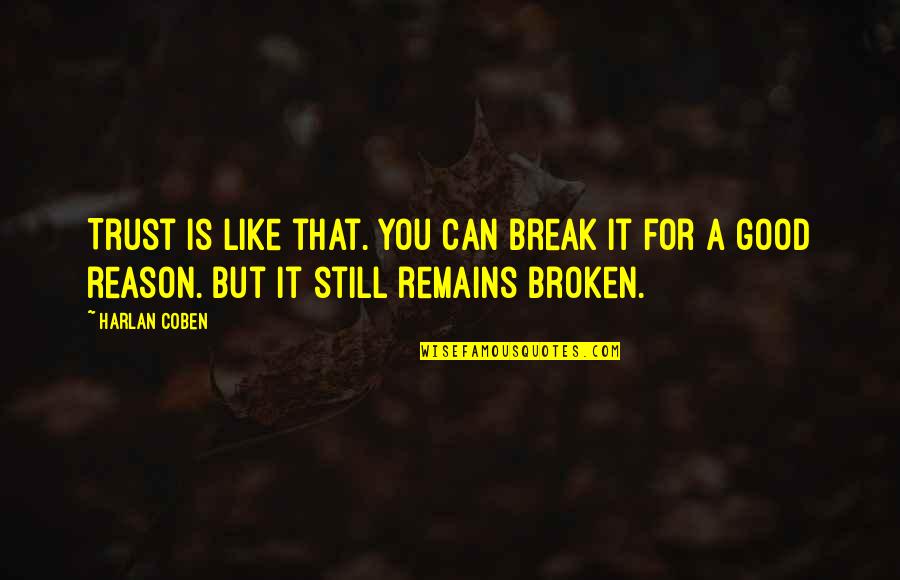 Importan Quotes By Harlan Coben: Trust is like that. You can break it