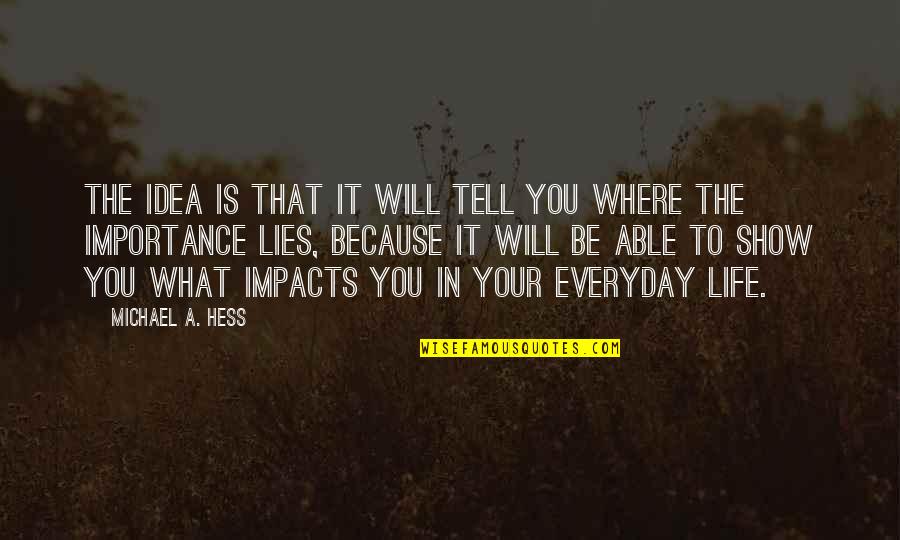 Importance In Your Life Quotes By Michael A. Hess: The idea is that it will tell you