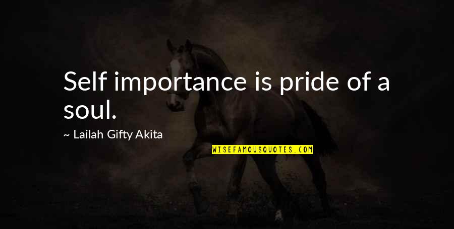 Importance Quotes By Lailah Gifty Akita: Self importance is pride of a soul.