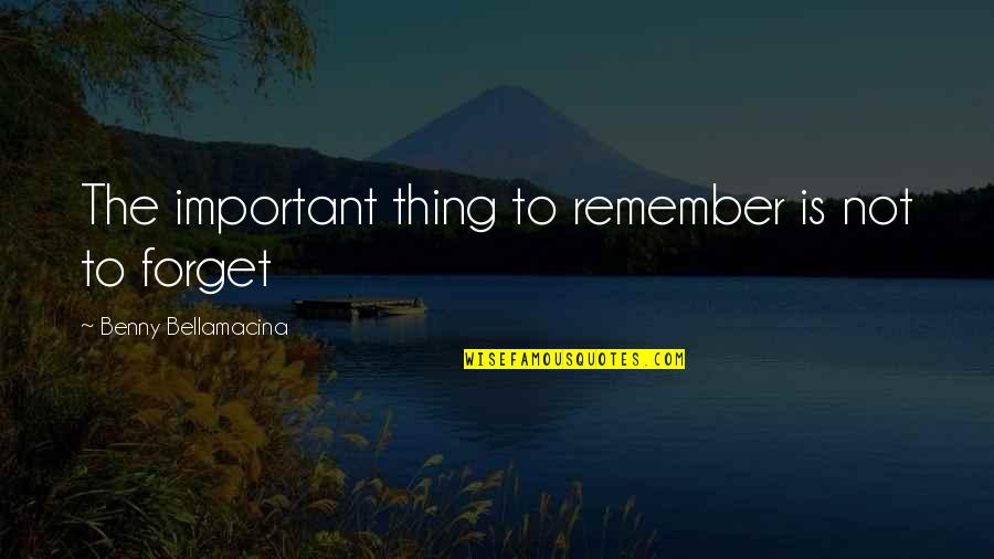 Important And Famous Quotes By Benny Bellamacina: The important thing to remember is not to