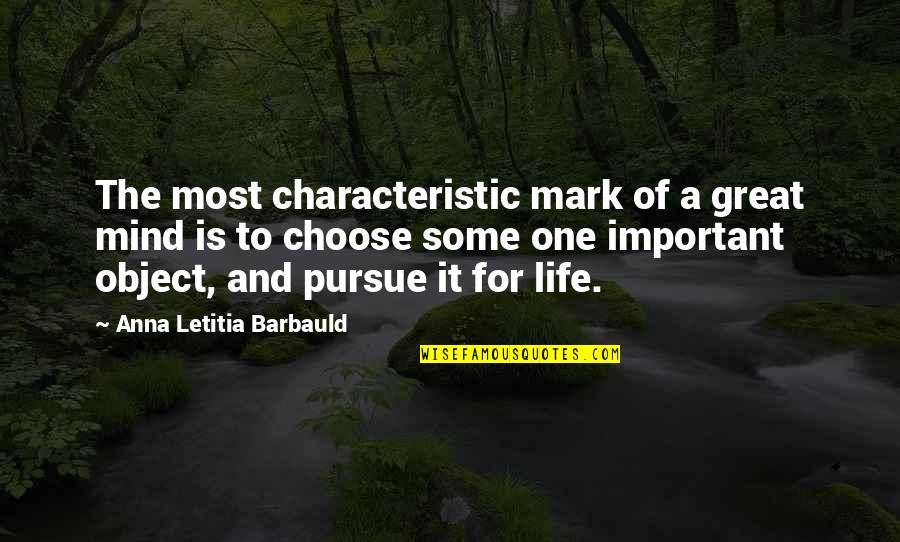 Important Object Quotes By Anna Letitia Barbauld: The most characteristic mark of a great mind