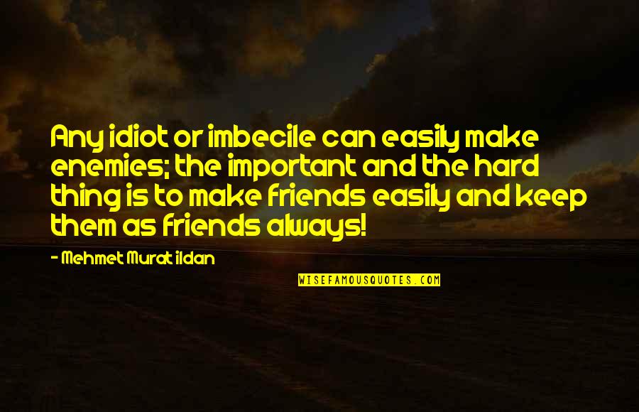 Important Quotes And Quotes By Mehmet Murat Ildan: Any idiot or imbecile can easily make enemies;