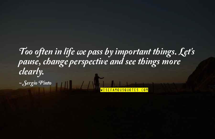Important Things In Life Quotes By Sergio Pinto: Too often in life we pass by important