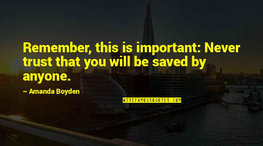 Important Will Quotes By Amanda Boyden: Remember, this is important: Never trust that you