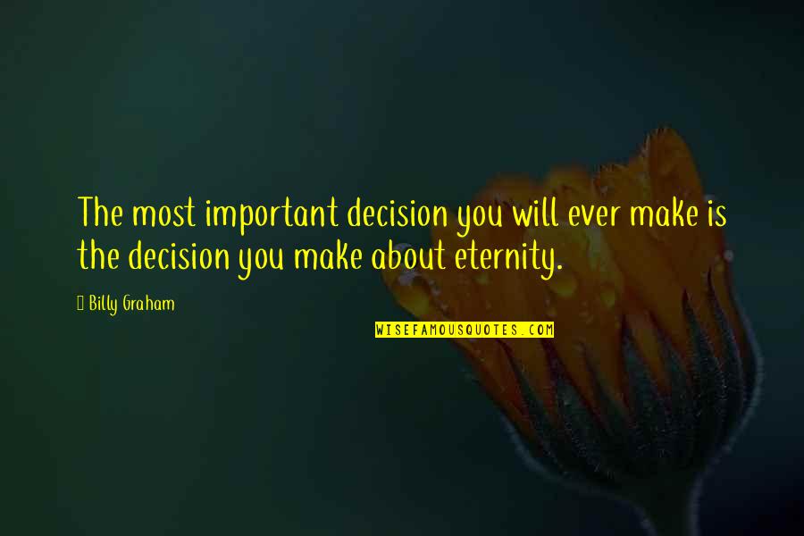 Important Will Quotes By Billy Graham: The most important decision you will ever make Important Will Quotes By Billy Graham: The most important decision you will ever make
