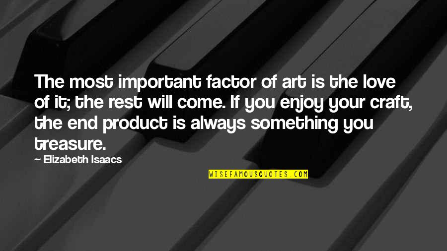 Important Will Quotes By Elizabeth Isaacs: The most important factor of art is the Important Will Quotes By Elizabeth Isaacs: The most important factor of art is the