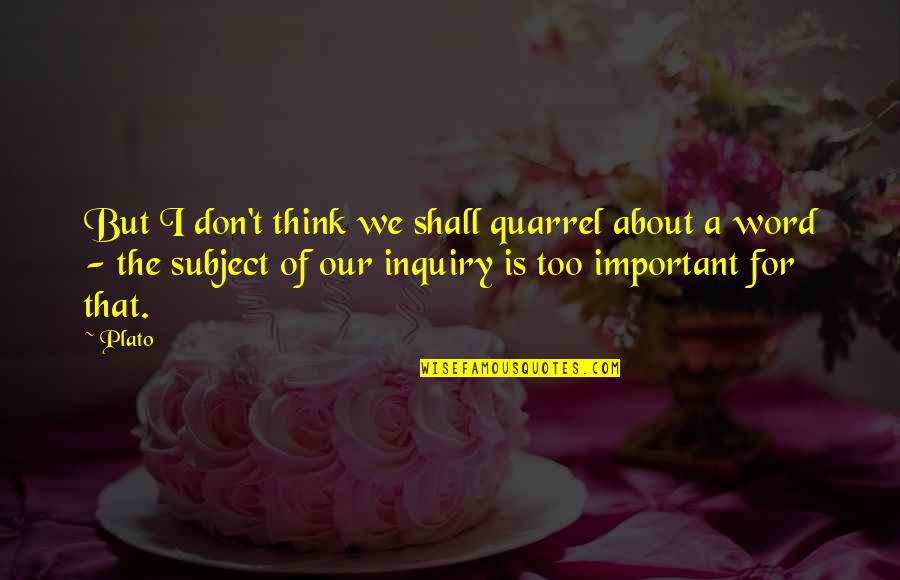 Important Words Quotes By Plato: But I don't think we shall quarrel about