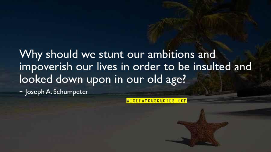 Impoverish Quotes By Joseph A. Schumpeter: Why should we stunt our ambitions and impoverish
