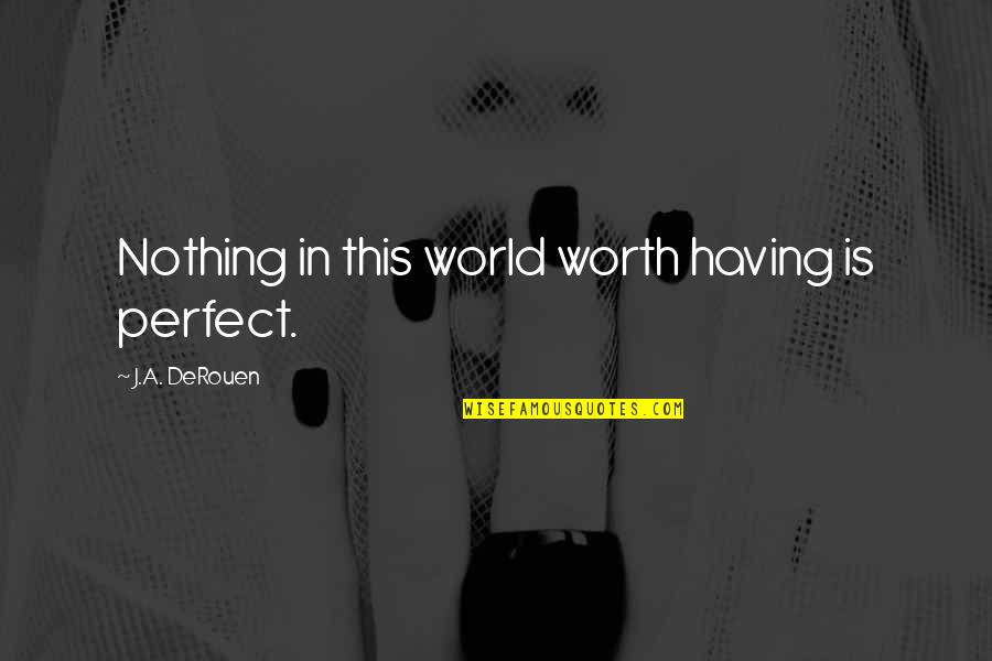 In A Perfect World Quotes By J.A. DeRouen: Nothing in this world worth having is perfect.