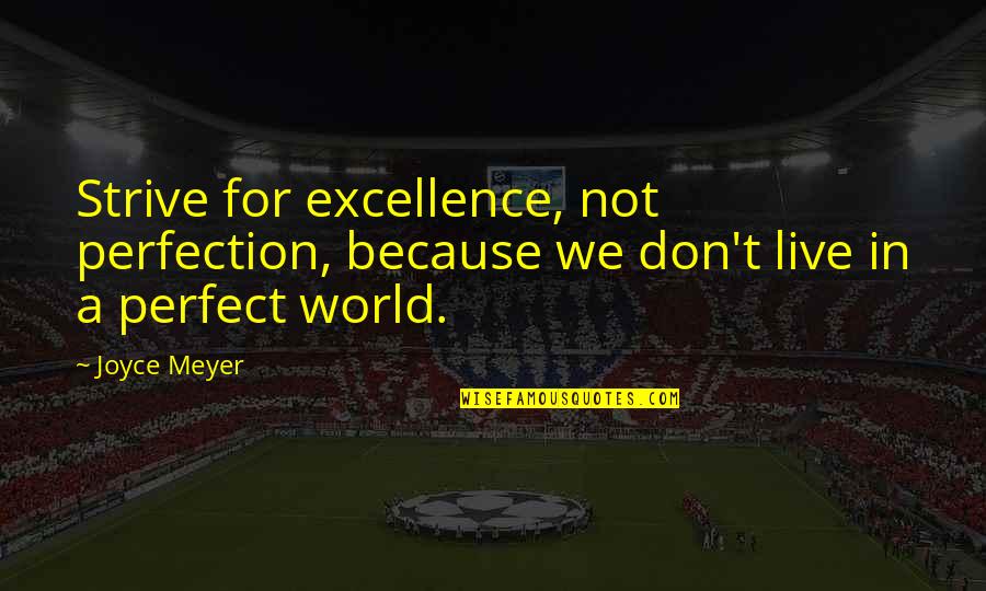 In A Perfect World Quotes By Joyce Meyer: Strive for excellence, not perfection, because we don't
