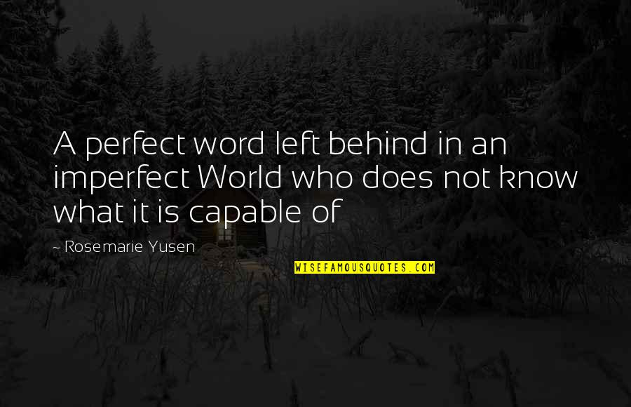 In A Perfect World Quotes By Rosemarie Yusen: A perfect word left behind in an imperfect