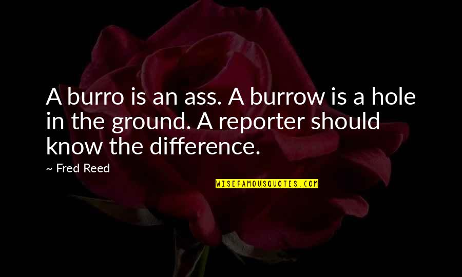 In Common Quotes By Fred Reed: A burro is an ass. A burrow is
