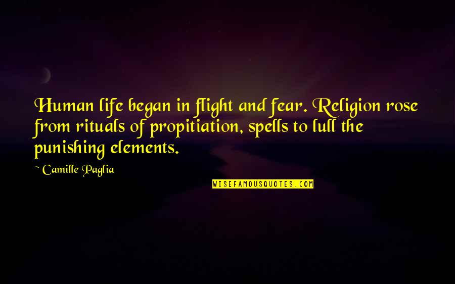 In Flight Quotes By Camille Paglia: Human life began in flight and fear. Religion