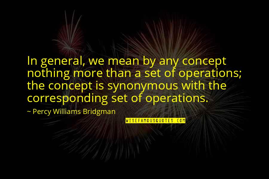 In General Quotes By Percy Williams Bridgman: In general, we mean by any concept nothing