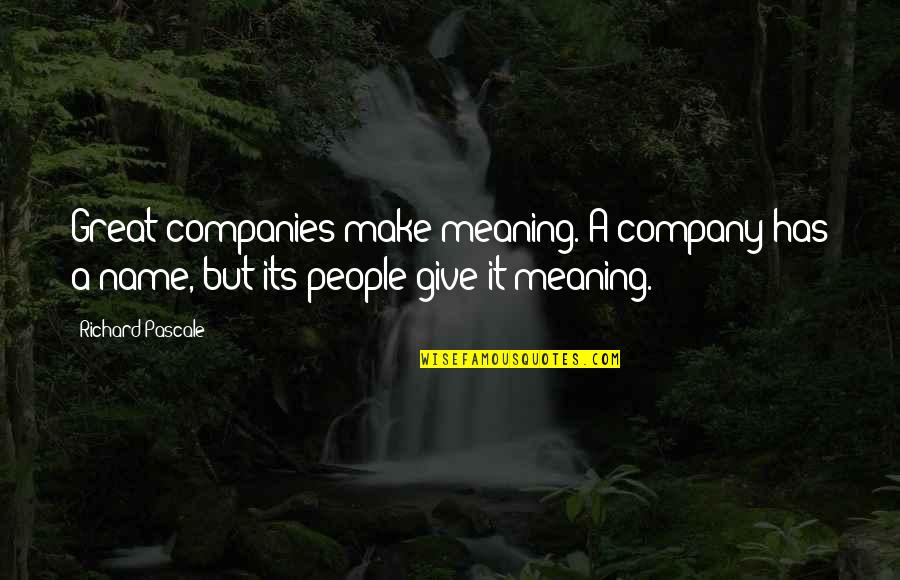 In Great Company Quotes By Richard Pascale: Great companies make meaning. A company has a