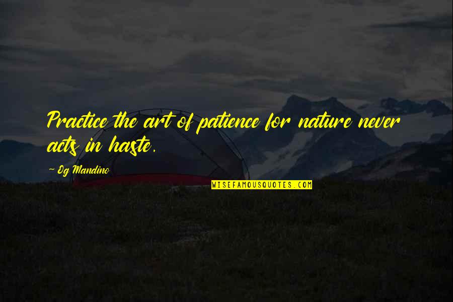 In Haste Quotes By Og Mandino: Practice the art of patience for nature never