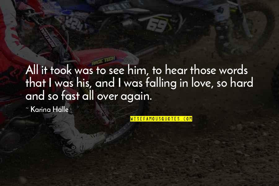 In Love Again Quotes By Karina Halle: All it took was to see him, to In Love Again Quotes By Karina Halle: All it took was to see him, to
