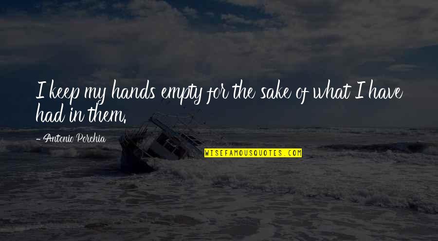 In My Hands Quotes By Antonio Porchia: I keep my hands empty for the sake