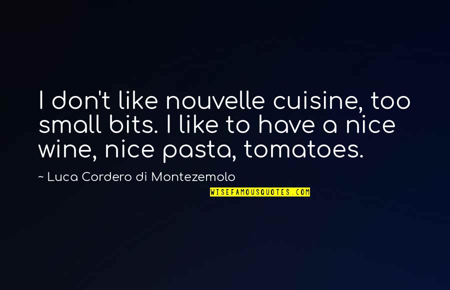 In Pasta Quotes By Luca Cordero Di Montezemolo: I don't like nouvelle cuisine, too small bits. In Pasta Quotes By Luca Cordero Di Montezemolo: I don't like nouvelle cuisine, too small bits.