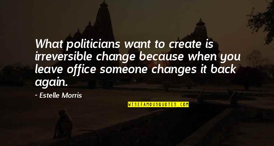 In This Office Quotes By Estelle Morris: What politicians want to create is irreversible change