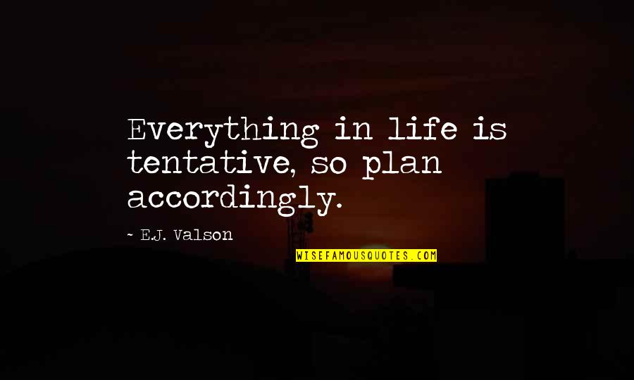 In Times Of Hardship Quotes By E.J. Valson: Everything in life is tentative, so plan accordingly.