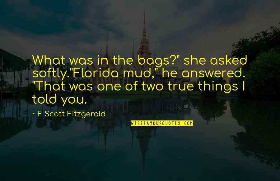 In What Quotes By F Scott Fitzgerald: What was in the bags?" she asked softly."Florida