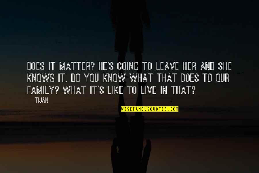 In What She Does Quotes By Tijan: Does it matter? He's going to leave her