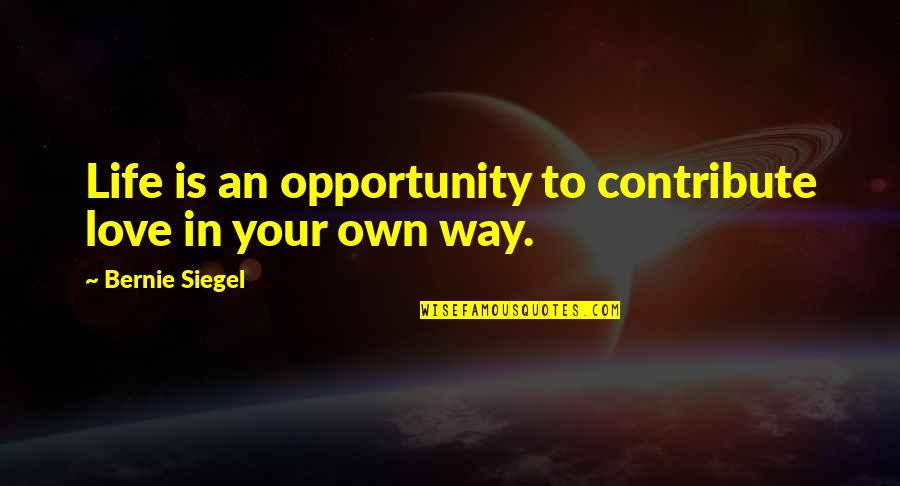 In Your Own Way Quotes By Bernie Siegel: Life is an opportunity to contribute love in
