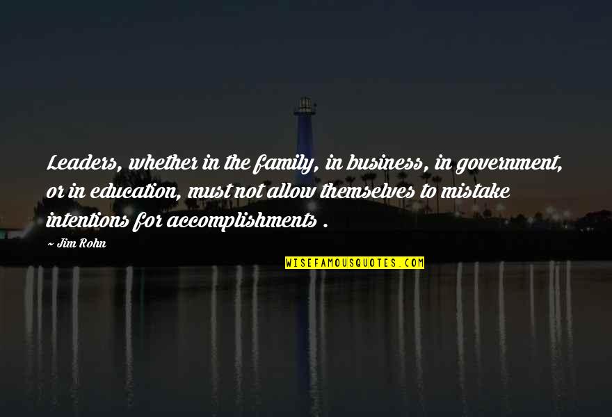 Inapt Defined Quotes By Jim Rohn: Leaders, whether in the family, in business, in