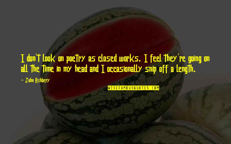 Inbursa Seguros Quotes By John Ashbery: I don't look on poetry as closed works. Inbursa Seguros Quotes By John Ashbery: I don't look on poetry as closed works.