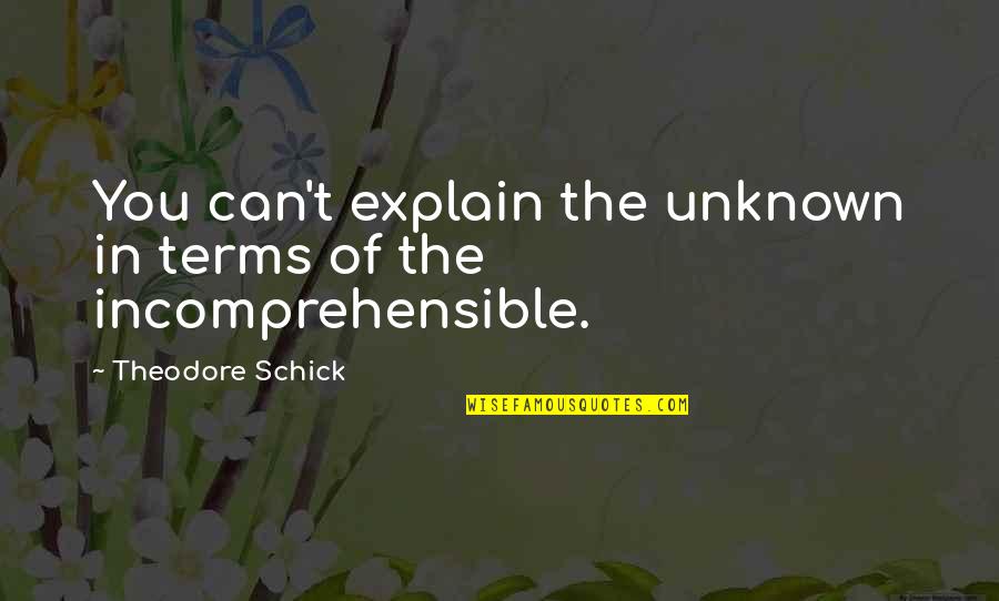 Incomprehensible Philosophy Quotes By Theodore Schick: You can't explain the unknown in terms of