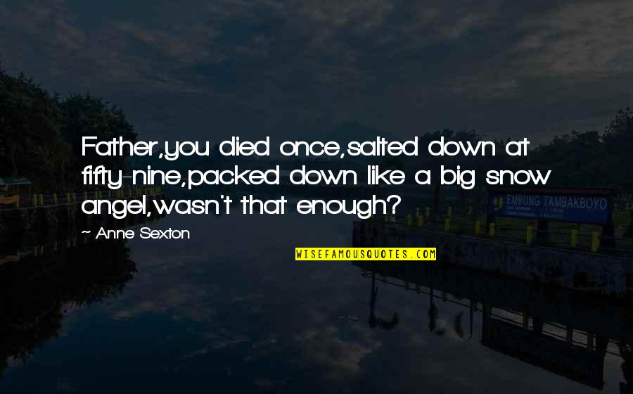 Inconsolably Sad Quotes By Anne Sexton: Father,you died once,salted down at fifty-nine,packed down like Inconsolably Sad Quotes By Anne Sexton: Father,you died once,salted down at fifty-nine,packed down like