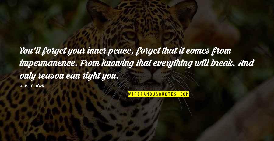 Incontrovertibility Quotes By E.J. Koh: You'll forget your inner peace, forget that it Incontrovertibility Quotes By E.J. Koh: You'll forget your inner peace, forget that it