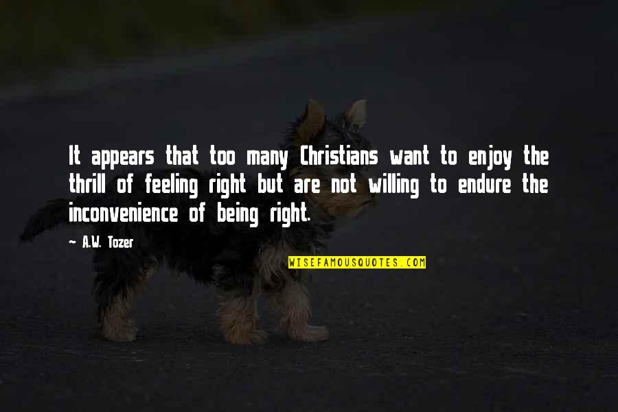 Inconvenience Quotes By A.W. Tozer: It appears that too many Christians want to