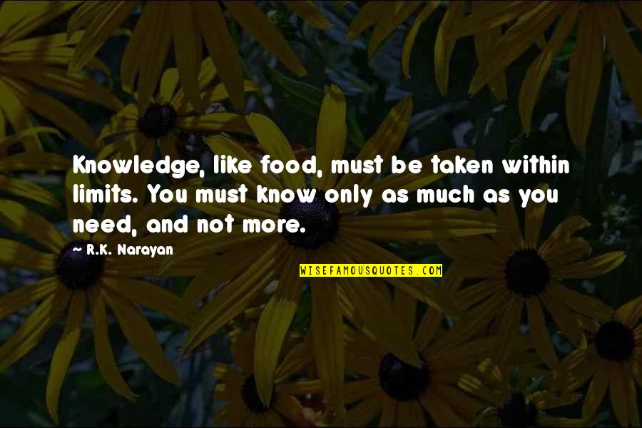 Incruster Quotes By R.K. Narayan: Knowledge, like food, must be taken within limits. Incruster Quotes By R.K. Narayan: Knowledge, like food, must be taken within limits.