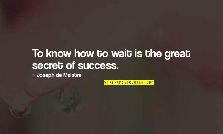 Indie Game Developer Quotes By Joseph De Maistre: To know how to wait is the great