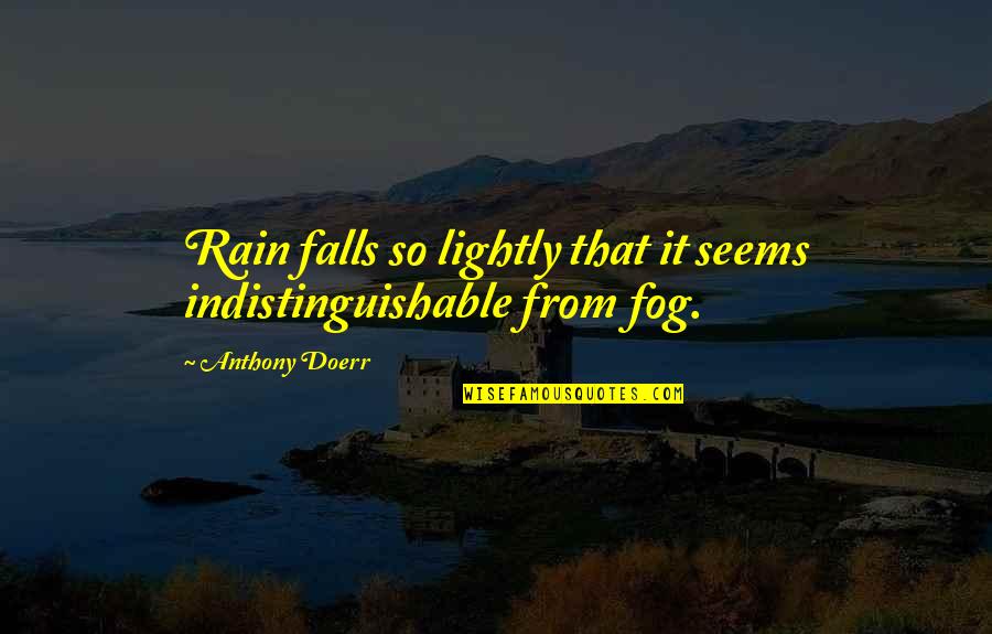 Indistinguishable Quotes By Anthony Doerr: Rain falls so lightly that it seems indistinguishable