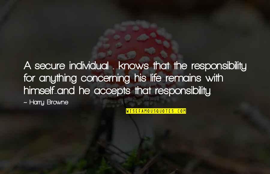 Individual The Quotes By Harry Browne: A secure individual ... knows that the responsibility Individual The Quotes By Harry Browne: A secure individual ... knows that the responsibility