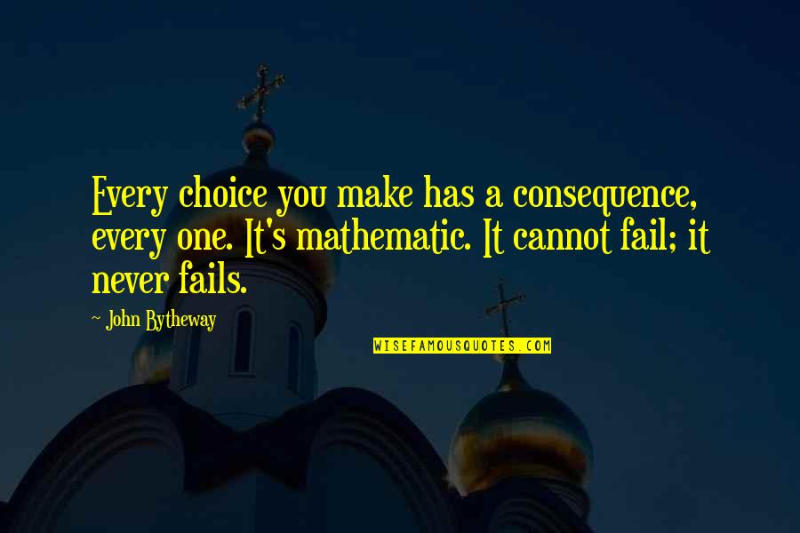 Individualistic Society Quotes By John Bytheway: Every choice you make has a consequence, every