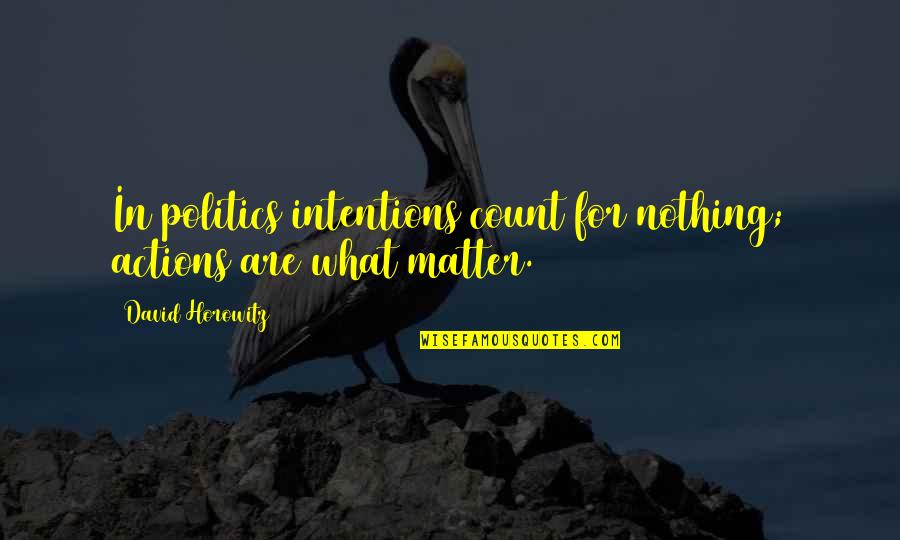 Individuated Quotes By David Horowitz: In politics intentions count for nothing; actions are Individuated Quotes By David Horowitz: In politics intentions count for nothing; actions are