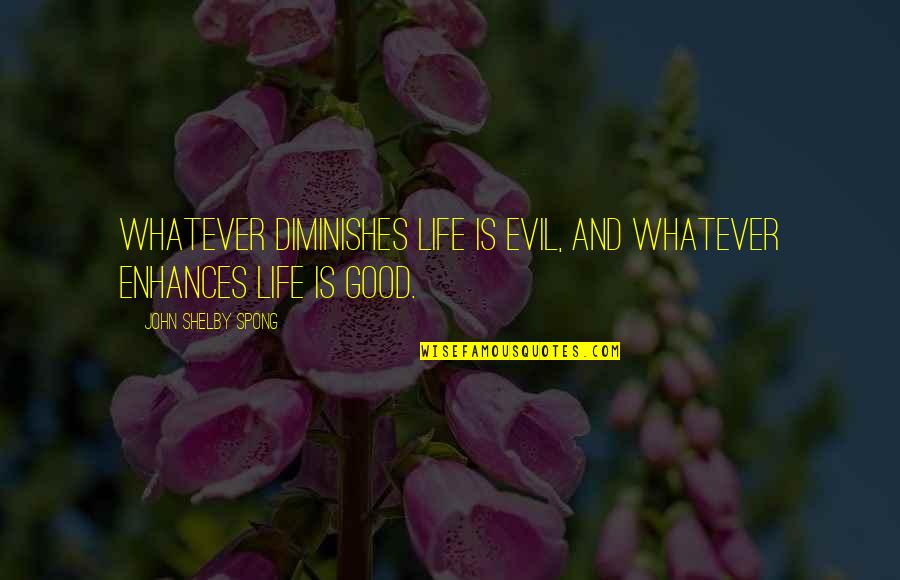 Indocile Quotes By John Shelby Spong: Whatever diminishes life is evil, and whatever enhances Indocile Quotes By John Shelby Spong: Whatever diminishes life is evil, and whatever enhances