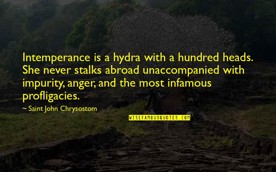 Infamous Quotes By Saint John Chrysostom: Intemperance is a hydra with a hundred heads. Infamous Quotes By Saint John Chrysostom: Intemperance is a hydra with a hundred heads.