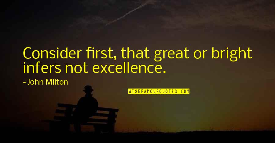 Infers Quotes By John Milton: Consider first, that great or bright infers not