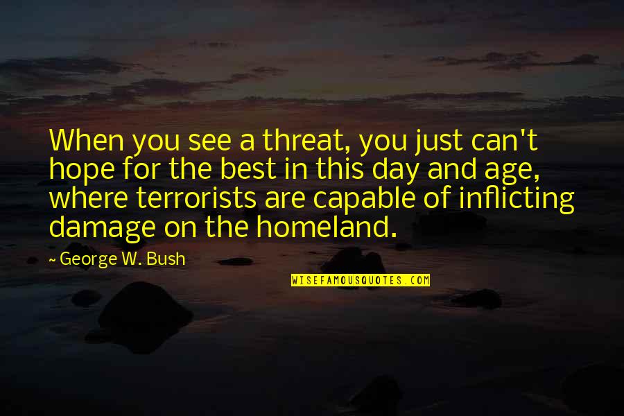 Inflicting Quotes By George W. Bush: When you see a threat, you just can't
